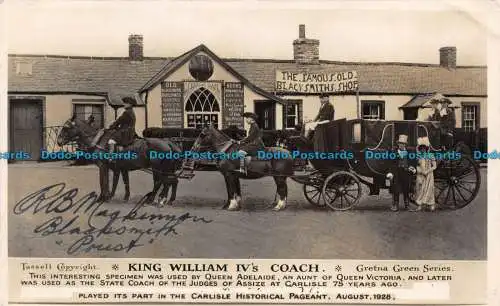 R137449 King William IVs Coach. Gretna Green Serie. Tassell. 1928. Carlisle His