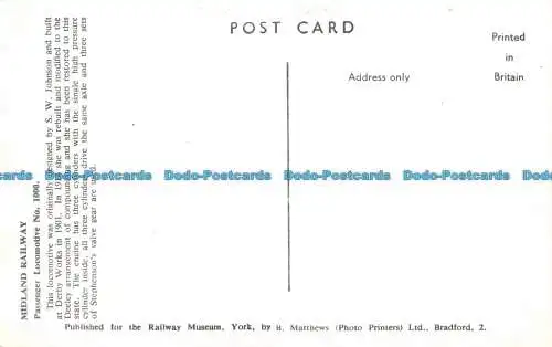 R137509 Midland Railway. Pkw-Lokomotive Nr. 1000. S.W. Johnson. Eisenbahn M