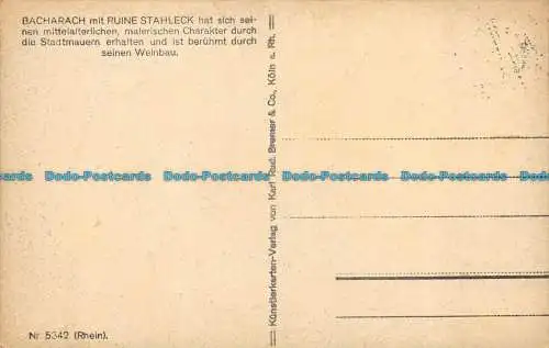 R138285 Bacharach mit Ruine Stahleck. Nein. 5342. Karl Rud