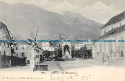 R139931 Stans. Dorfplatz mit Stanserhorn. Karl Engelberger