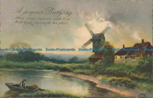 R141911 Grußpostkarte. Ein freudiger Geburtstag. Ein See und Windmühlen