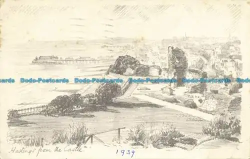 R641948 Hastings aus dem Schloss. Postkarte mit Bleistiftskizze. 1939