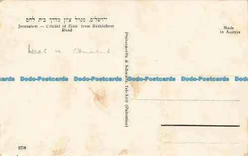 R643553 Jerusalem. Zitadelle von Zion von der Bethlehem-Straße. Pinhassovitz und Schwart