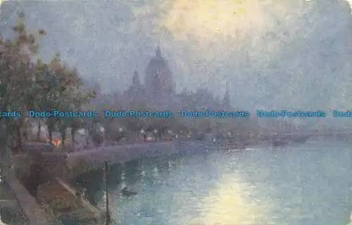 R645176 Nacht. Fluss. Blick auf die Promenade. C.W. Faulkner. Serie 1320