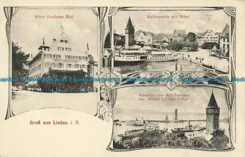 R645961 Gruss aus Lindau i. B. Hotel Lindauer Hof. Hafen mit Hotel. Multi View