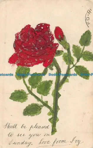 R144468 Alte Postkarte. Malerei. Rote Rose