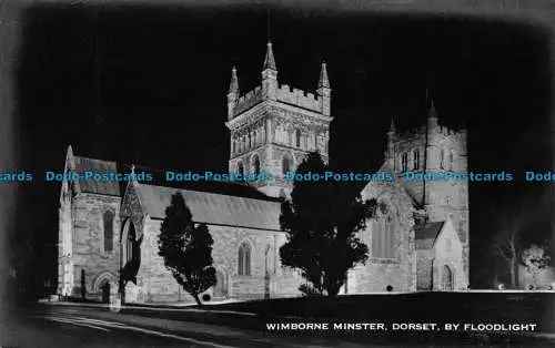 R147418 Wimborne Minster. Dorset by Floodlight. Nachts. S.F. James. RP