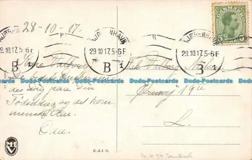 R146868 Malpostkarte. See und Bäume. Felder. R. und J.D. 1917