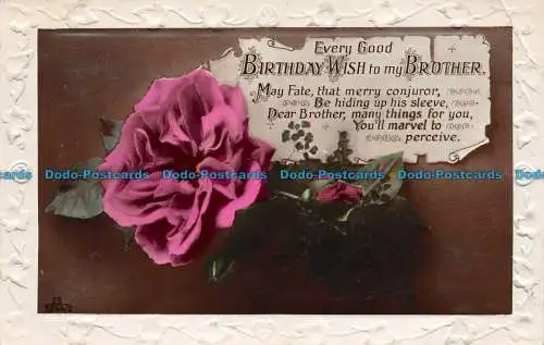 R148703 Grüße. Alles Gute zum Geburtstag wünsche ich meinem Bruder. Rosa Blume. RP. 1930