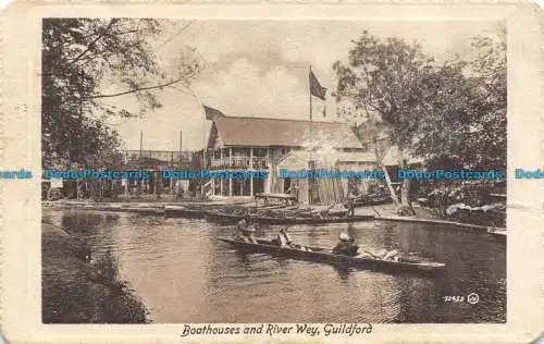 R147658 Bootshäuser und Fluss Wey. Guildford. Valentinstag. 1915