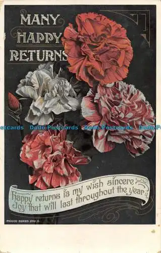 R147099 Grüße. Viele glückliche Rücksendungen. Blumen. Philco. 1909