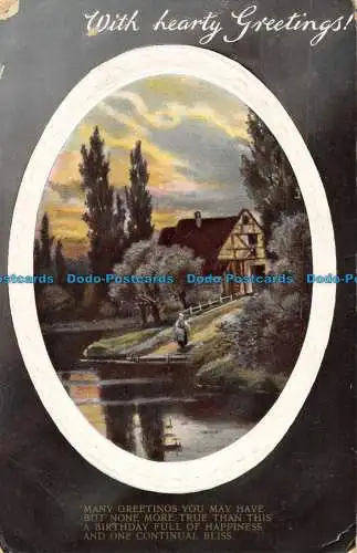 R147119 Grüße. Mit herzlichen Grüßen. See und Haus. 1910