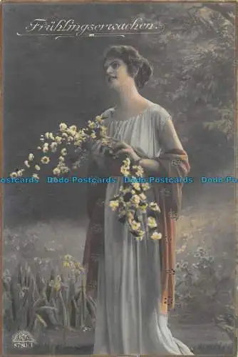 R147129 Fruhlingserwachen. Frau mit Blumen