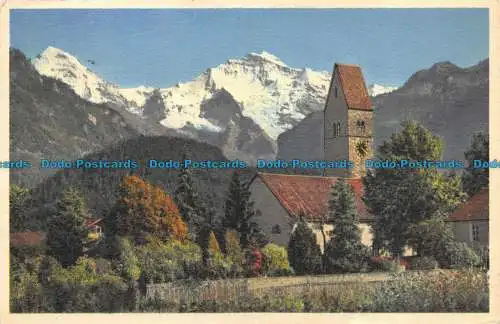 R151136 Interlaken. Kirche Unterseen mit Monch u. Jungfrau. Gyger