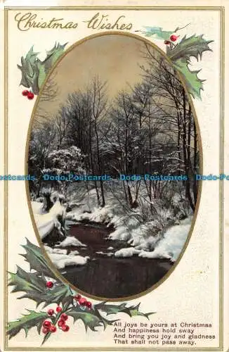 R152592 Grüße. Weihnachtswünsche. Kanal im Wald im Winter