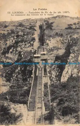 R152273 Lourdes. Standseilbahn Pic du Jer. Die Kreuzung der Autos auf dem Vi