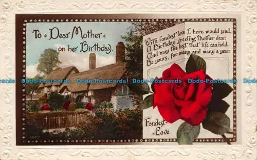 R154487 Grüße. An liebe Mutter an ihrem Geburtstag. Haus. Rote Rose. RP