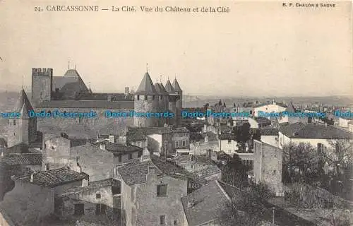 R157617 Carcassonne. La Cite. Blick auf das Schloss und die Cite. B.F. Chalon