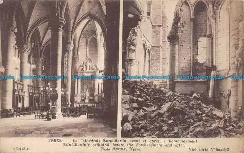 R158673 Ypern. St. Martins-Kathedrale vor dem Bombenanschlag und danach. Neuronen