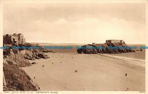 R159226 Tenby. South Beach und St. Catherines Island. Photochrom. Nr. 31974. 1943