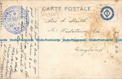 R160584 alte Postkarte. Station beleuchtet. Bei Nacht