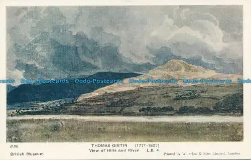 R161584 Thomas Girtin. Blick auf Hügel und Fluss. Waterlow