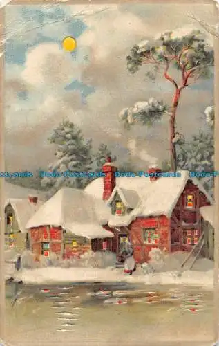 R162090 Alte Postkarte. Winter Scne. Haus und Schnee