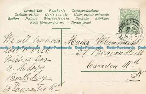 R162832 Grußpostkarte. Beste Wünsche. Blumen. 1906