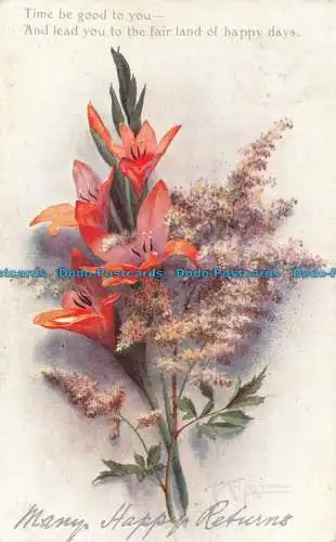 R163033 Grüße. Viele glückliche Rücksendungen. Blumen. Tuck. Öle. 1919