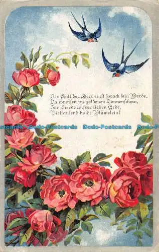 R162564 Alte Postkarte. Blumen und Vögel