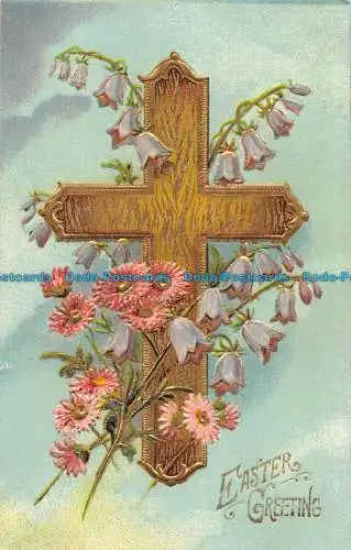 R162579 Ostergrüße. Kreuz und Blumen