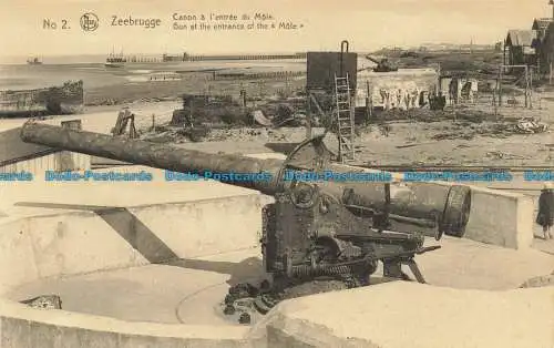 R648916 Zeebrügge. Waffe am Eingang des Maulwurfs. Ern. Nels Thill. Nein. 2. J.R