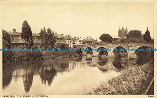 R648487 Hereford. Wye-Brücke und Kathedrale. Photochrom