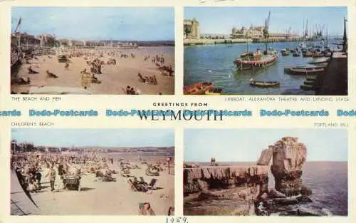 R649053 Grüße aus Weymouth. Der Strand und der Pier. Jarrold. RP. Multi View