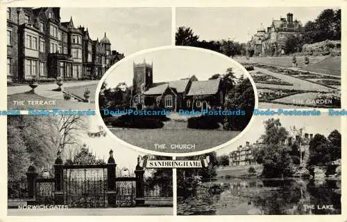 R650371 Sandringham. Die Kirche. Norwich Gates. Der See. Die Terrasse. J. Lachs