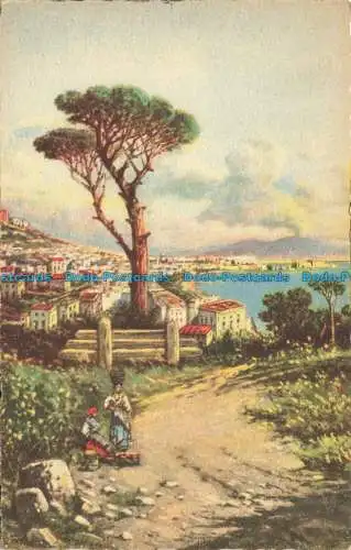 R650841 Neapel. Panorama von der Villa Patrizi. Posillipo. A. Kroketten. Maler G.