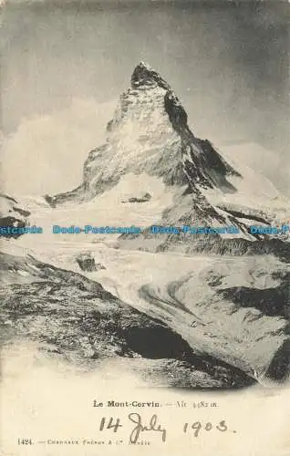 R650181 Das Matterhorn. Alt. 4482 m. Bruderfleisch. 1903