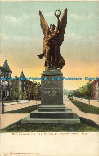 R650932 Md. Baltimore. Konföderiertes Denkmal. Illustrierte Postkarte