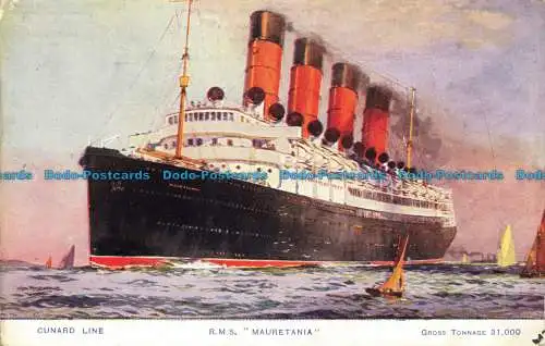 R652568 Cunard Line. R.M.S. Mauretania. Postkarte