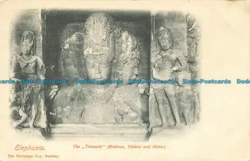 R654836 Elefant. Die Trimurti. Brahma. Vishnu und Shiva. Die Fototypie