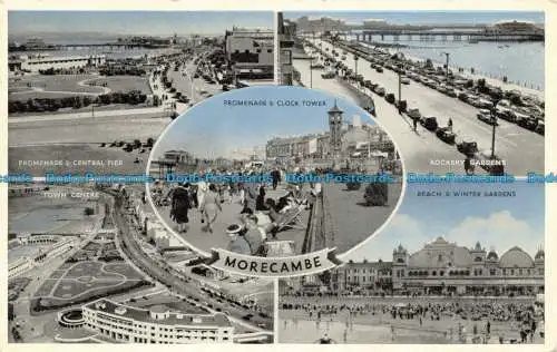 R655087 Morecambe. Promenade und Uhrturm. Stadtzentrum. Rocky Gardens. Lanc