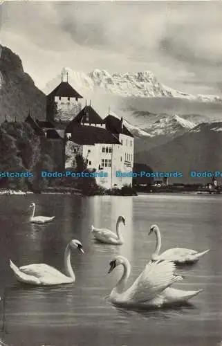 R656026 Montreux. Chateau de Chillon und die Dents du Midi. Jaeger