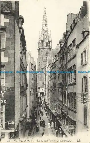 R656334 Saint Malo. Die Hauptstraße und die Kathedrale. LL. 45