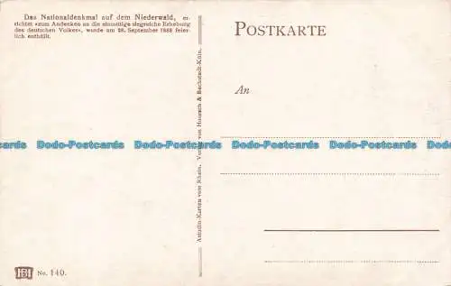 R656599 Das Nationaldenkmal auf dem Niederwald. Hoursch und Bechstedt. Nein. 140