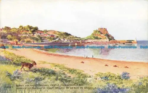 R660075 Trikot. Schloss Gorey und Mont Orgueil aus der Bucht von Grouville. J. Lachs. C.