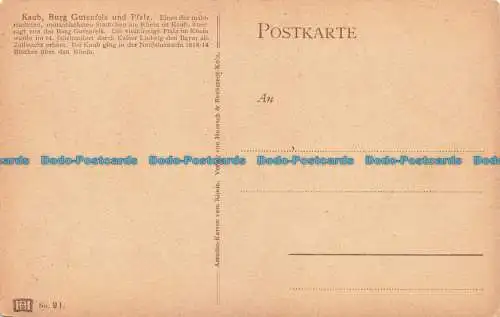 R660358 Kaub. Hoursch und Bechstedt. Nein. 91. Astudin Karten vom Rhein