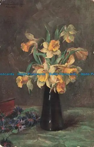 R670984 Vase mit Blumen. C.W. Faulkner. Serie. 1297. 1913