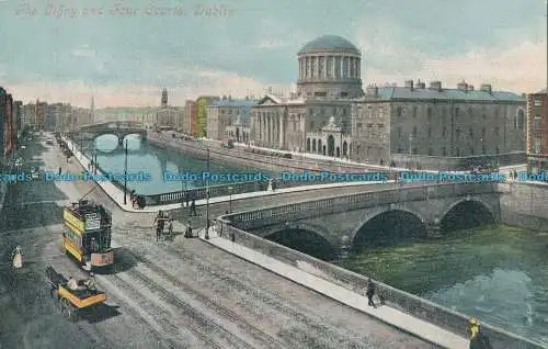 R001161 The Liffey and Four Courts. Dublin. Valentine