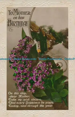 R003717 Grußpostkarte. An Mutter zum Geburtstag. Häuser. Blumen. RP