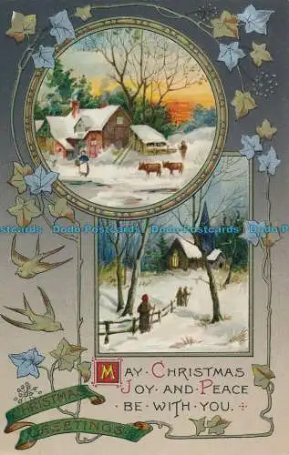 R003724 Grußpostkarte. Möge Weihnachtsfreude und Frieden mit Ihnen sein. Häuser in Wi